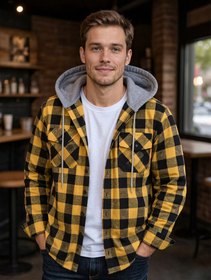 🧥 Chemise Homme à Carreaux avec Capuche